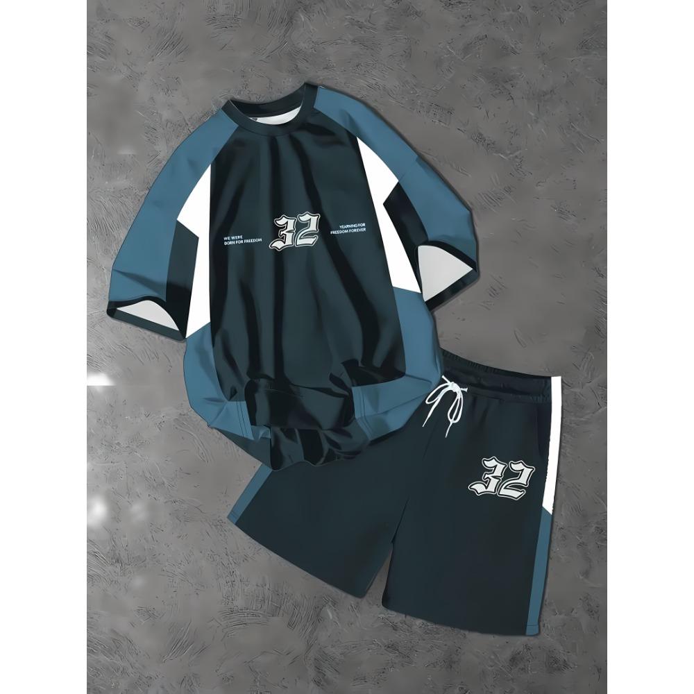 Summer New Men's Pullover Round Neck T-shirt Sports Suit Letter Printed Soft Men's Short Sleeved Shorts Two-piece T-shirt Set