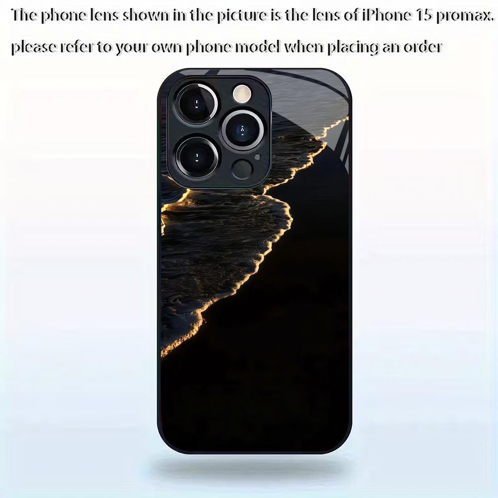 Black Gold Wave Shadow Glass Phone Case Suitable for iPhone 17 16 15 14 13 12 11Pro/Max/Plus Anti Drop and Anti Shock Back Cover