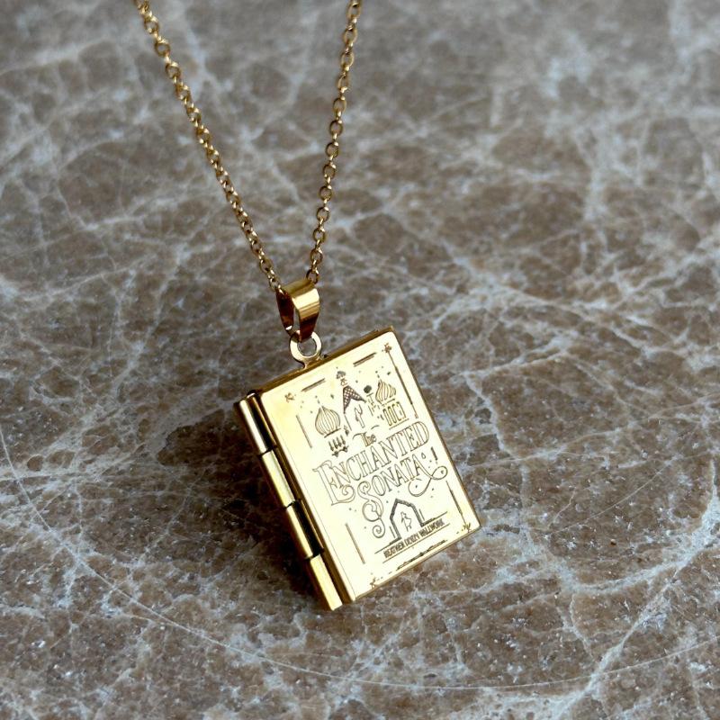 Gold Star Map Character Book Necklace Vintage Openable Pendant Niche Design Clavicle Chain
