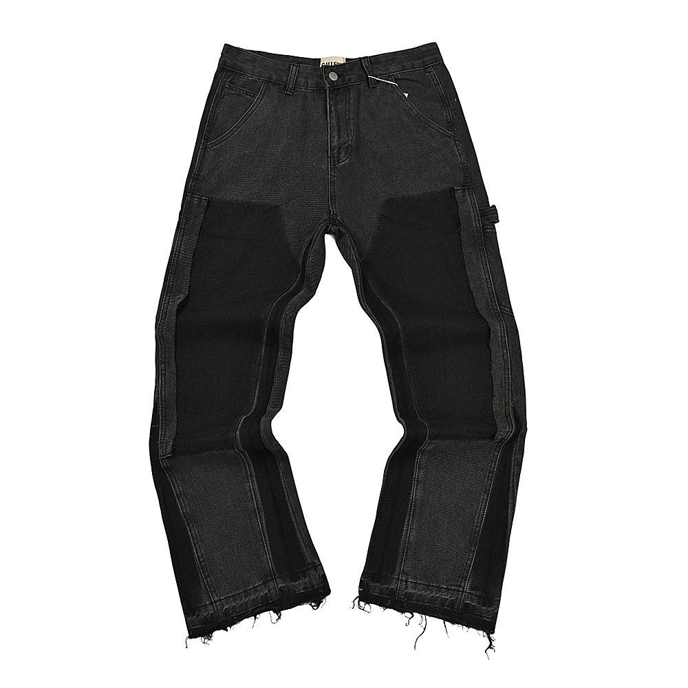 Trendy Wijde Jeans, Gewassen, Slijtageplekken, Patchwork, Unisex Stijl