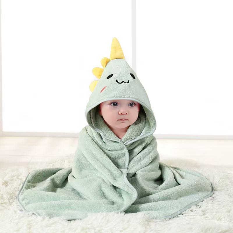 Cartoon Baby Hooded Cape Blanket - Soft Coral Fleece for Bath and Snuggle