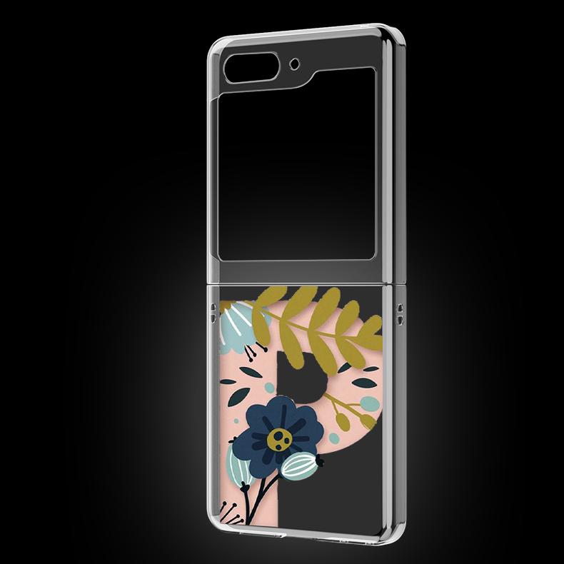 Art Initial Letter A To Z Pink Flowers Phone Case For Samsung Galaxy Z Flip 5 3 4 Folding Shell For Samsung Z Flip3 Flip4 Cover