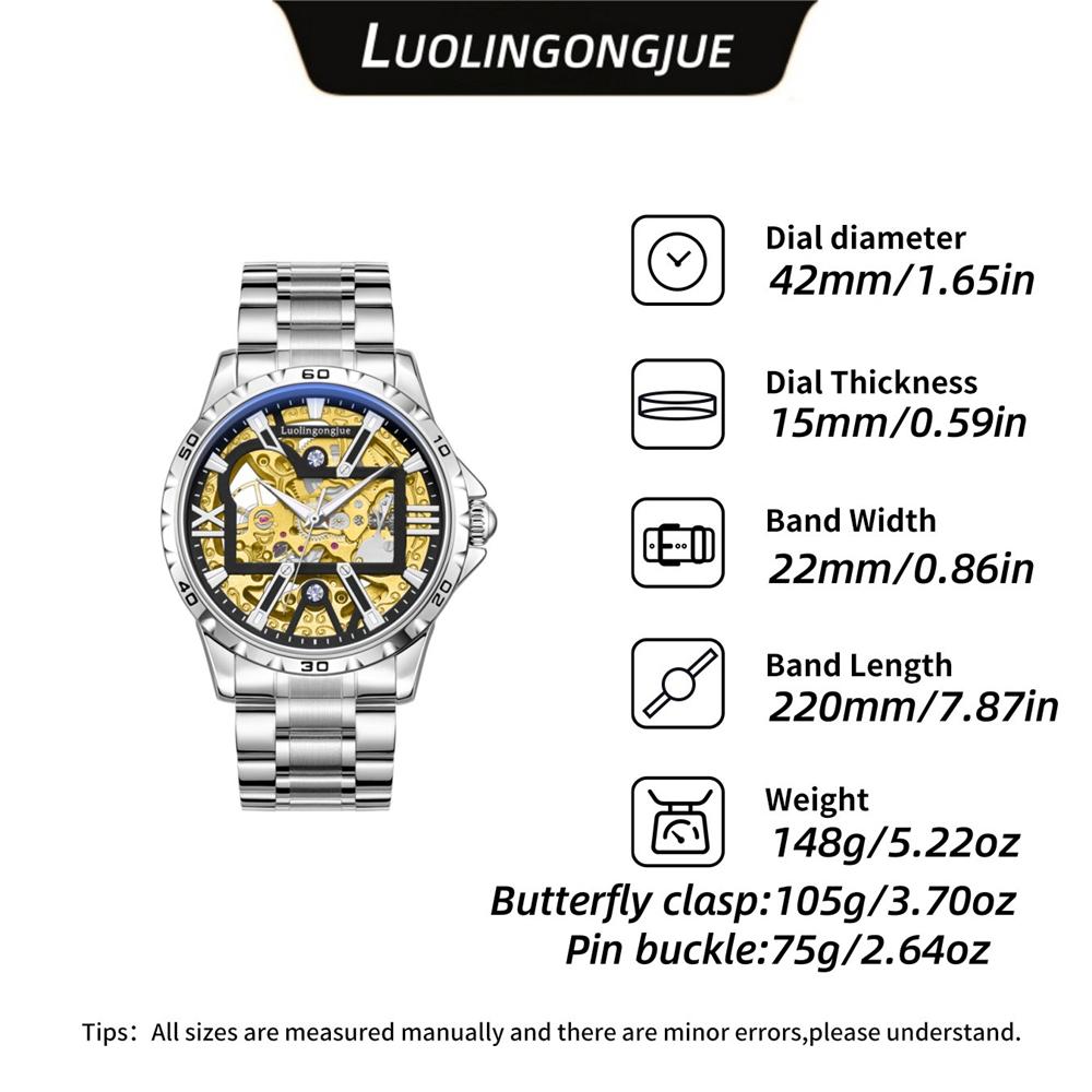 New Luxury Skeleton Automatic Mechanical Watch for Men Luminous Hands Stainless Steel Strap Retro Business Watches