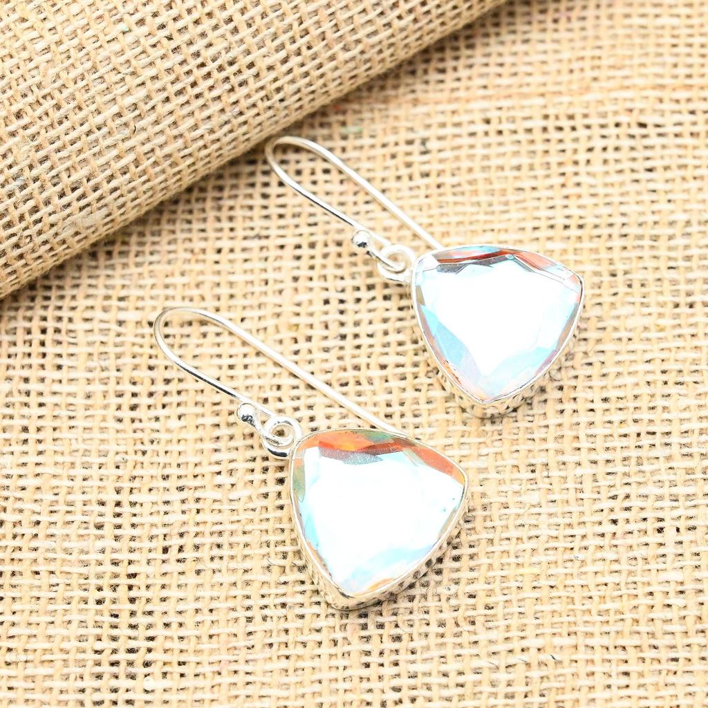 Rainbow Mystic Topaz Gemstone Handmade 925 Solid Sterling Silver Jewelry Earrings For Her