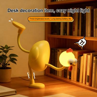 Lustiges Hühner-Nachtlicht Flexibles LED-Schreibtischlicht mit biegsamem Hals und beweglichen Gliedern Tragbare Nachttischlampe zum Schlafen, Lesen und zur Beleuchtung