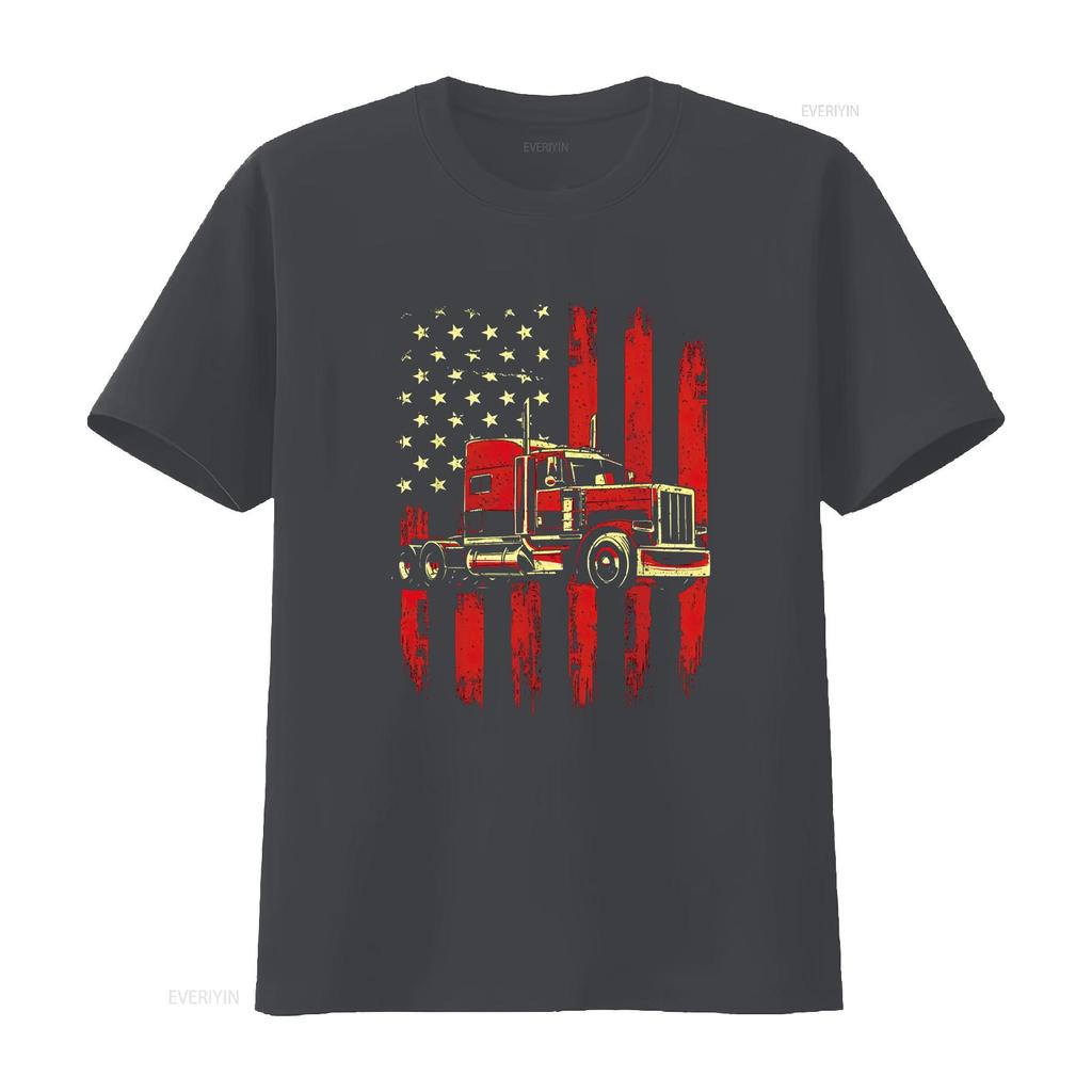 American Trucker Semi Truck Driver Trucking Big Rig T Shirt vintage Washed Stretched Top For Everyday Wear Casual Unisex homme