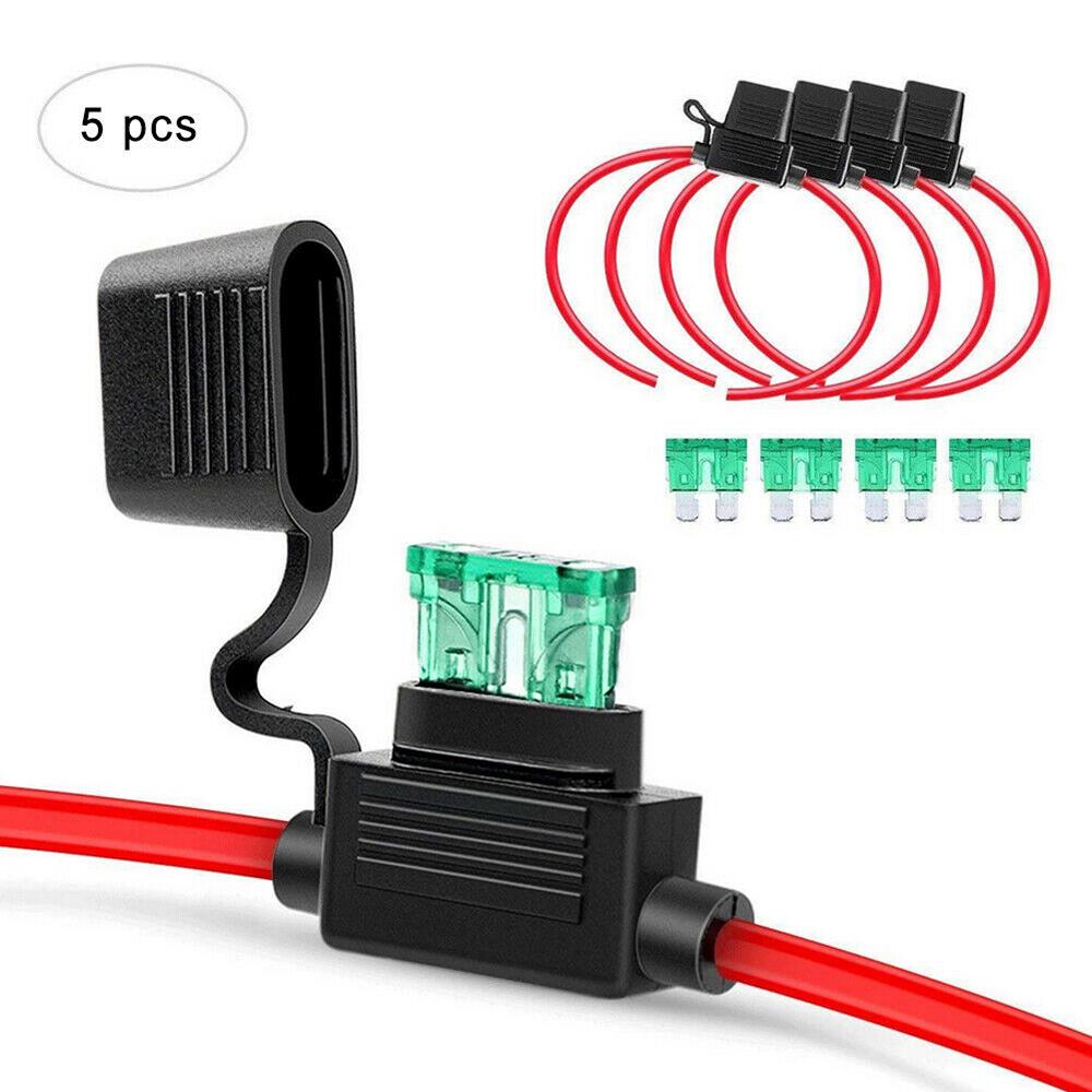 Swpeet Set 5 Portafusibili ATC/ATO Impermeabili – Kit Giunzione Con Terminali Delphi – Max 30A – Per Auto E Moto