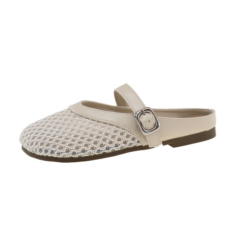 Women's Mules Flat Sole Cover Toe Mesh Upper Anti-Slip Sole Womens Slippers Dress Small Shoe Size Breathable Zapatillas De Mujer