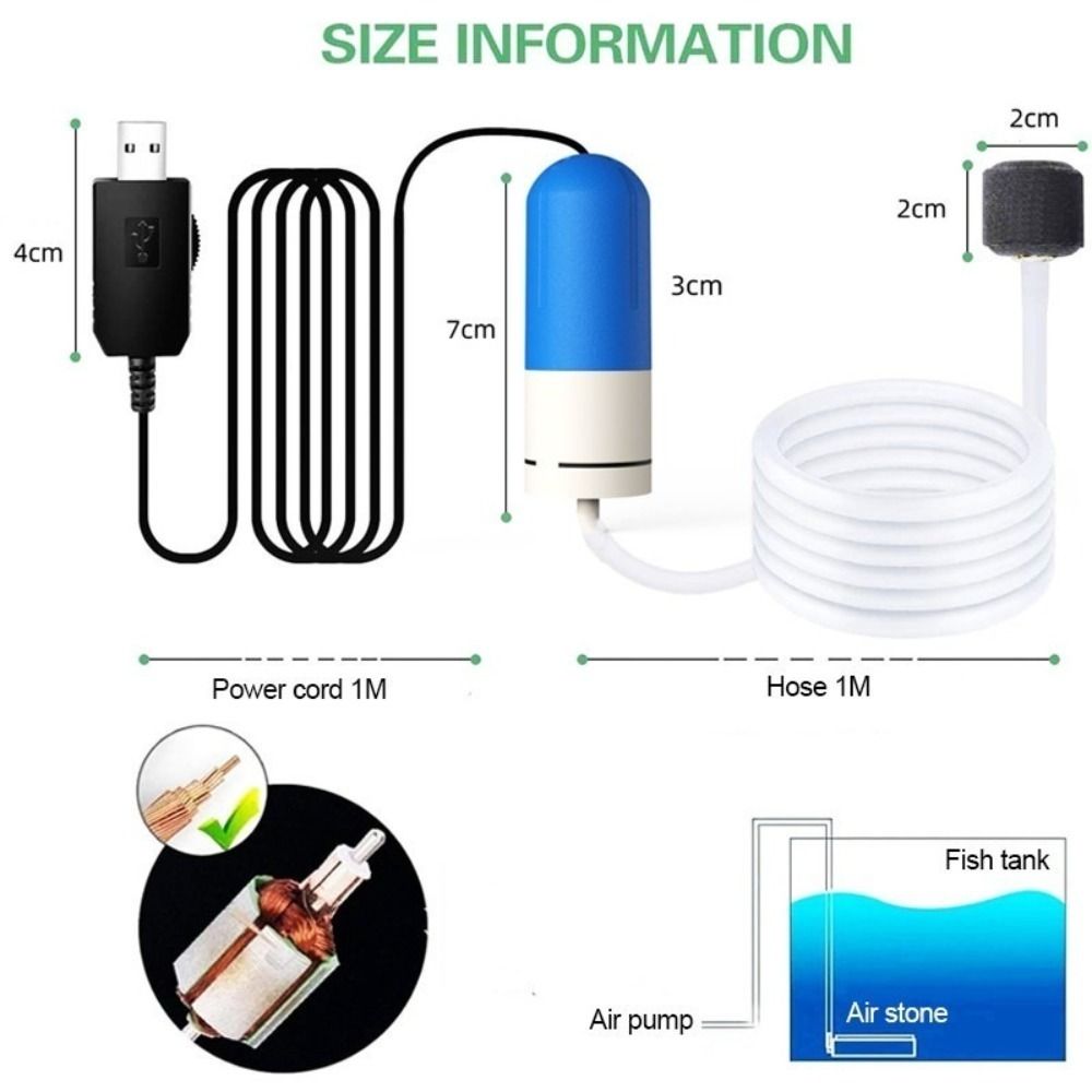 New Silent Fish Water Pump Mini 5V 1W Oxygen Air Pump Adjustable Speed USB Charging Air Compressor Fish Tank
