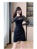 Elegant Lace Patchwork Semi-High Neck Dress: Waist-Cinching, Hip-Hugging Short Skirt