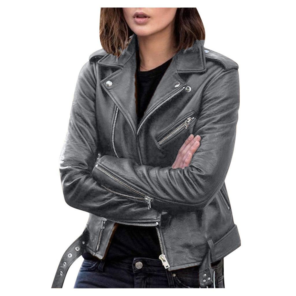 Womens Short Biker Jacket with Zipper and Button Detail Multiple Colors