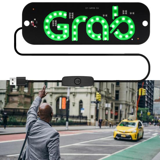 LED Indicator Light Waterproof Taxi Sign Lamp with USB Power Car Windshield Light Stickers for Ride-Hailing Cars Grab Taxi