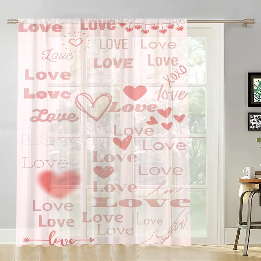 1PC Pink Love Heart Sheer Curtains Valentine Romantic Window Drape Light Filtering for Bedroom Living Room Home Decor