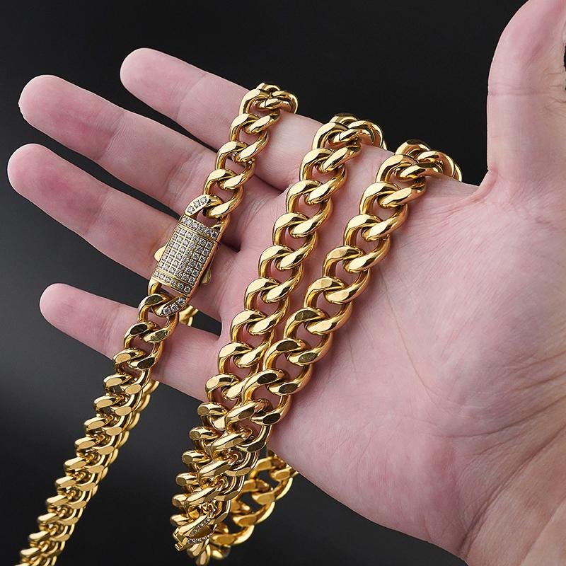 Stainless Steel Iced Out Mirco Pave CZ Stainless Steel Cuban Chain Cuban Link Chain Necklace Hip Hop Party Jewellery