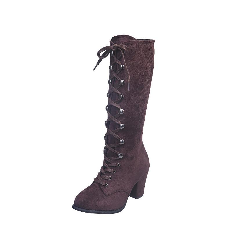 High-heeled Fashion Boots 2025 Winter New Slimming Plus-size Thick-heeled Cross-strap Boots