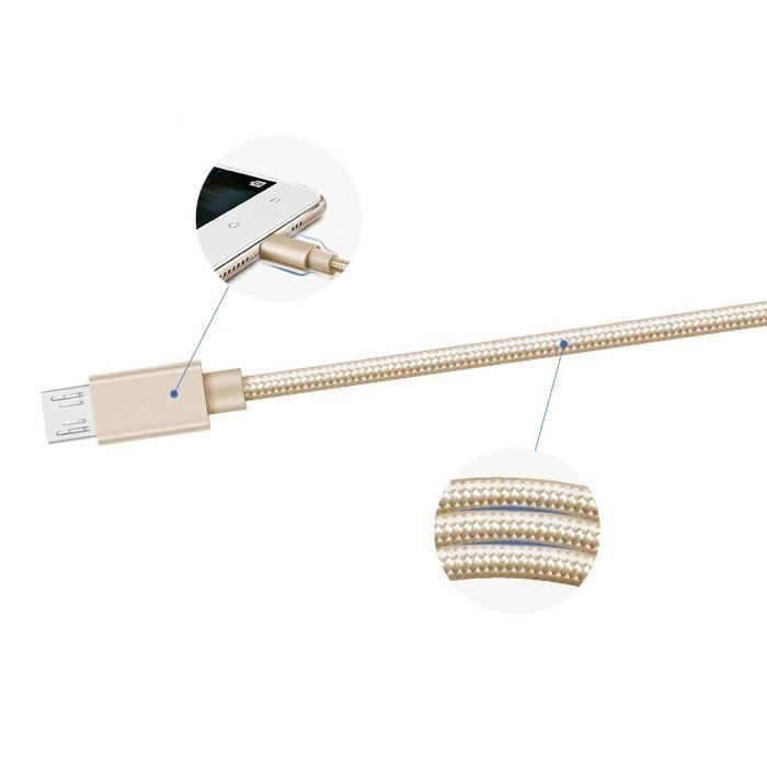 Micro USB Cable - Phonillico - Samsung Galaxy Tab A 8.0 2019 - Braided Nylon - 1 Meter - Set of 3
