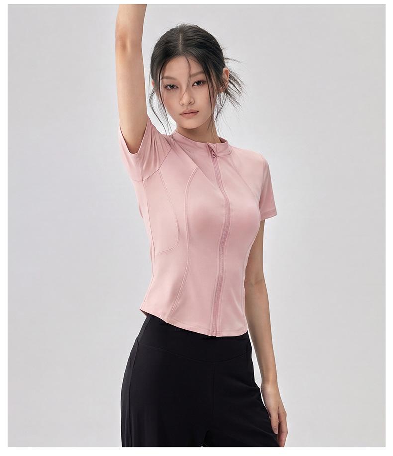 Women's Versatile Half-Zip Pilates Slimming Short Sleeve T-Shirt