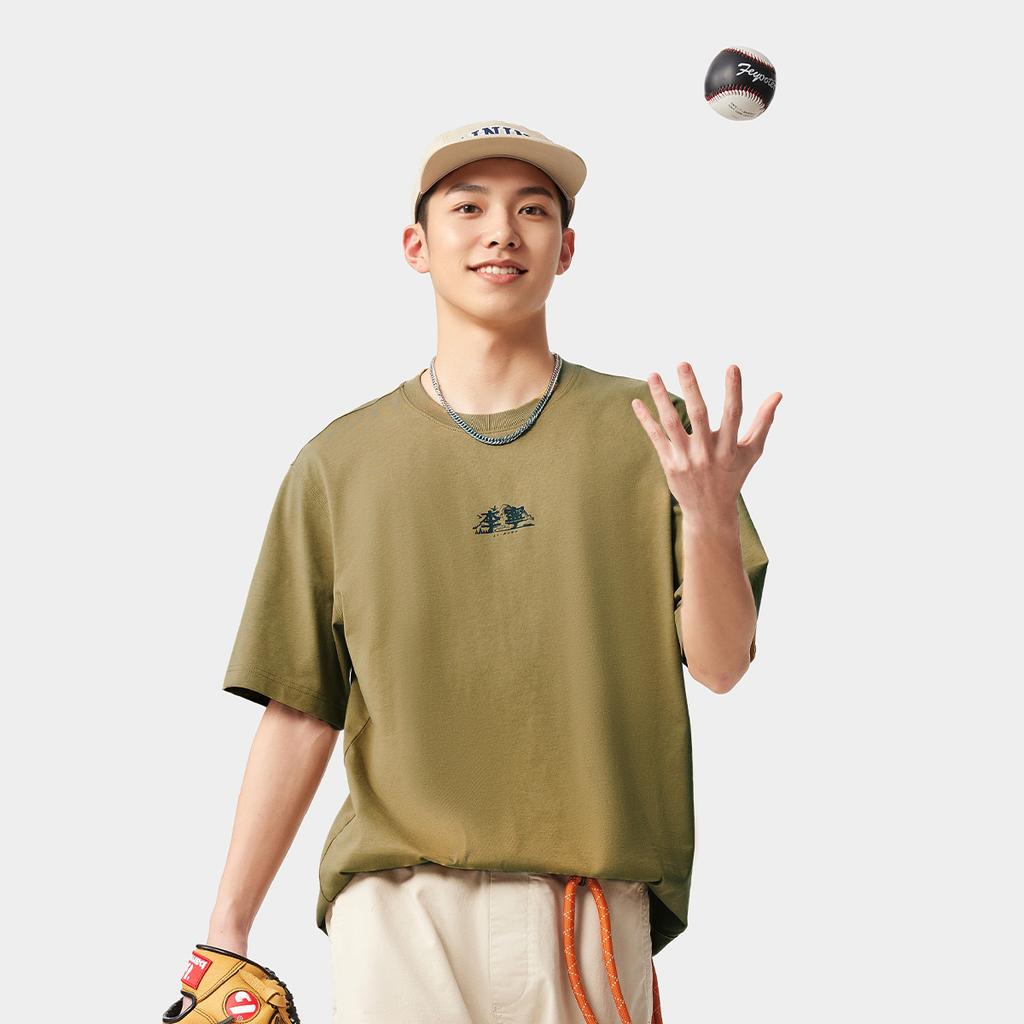 Li-Ning Casual Minimalist Solid Color Round Neck Pullover Short Sleeve T-Shirt Unisex Tops Bronze AHSV277-7