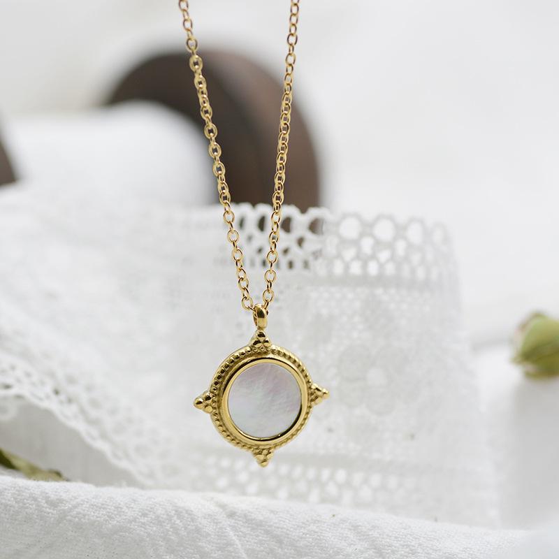 Sky Realm White Shell Clavicle Necklace: Gold-Plated Titanium Steel, Retro Light Luxury Design
