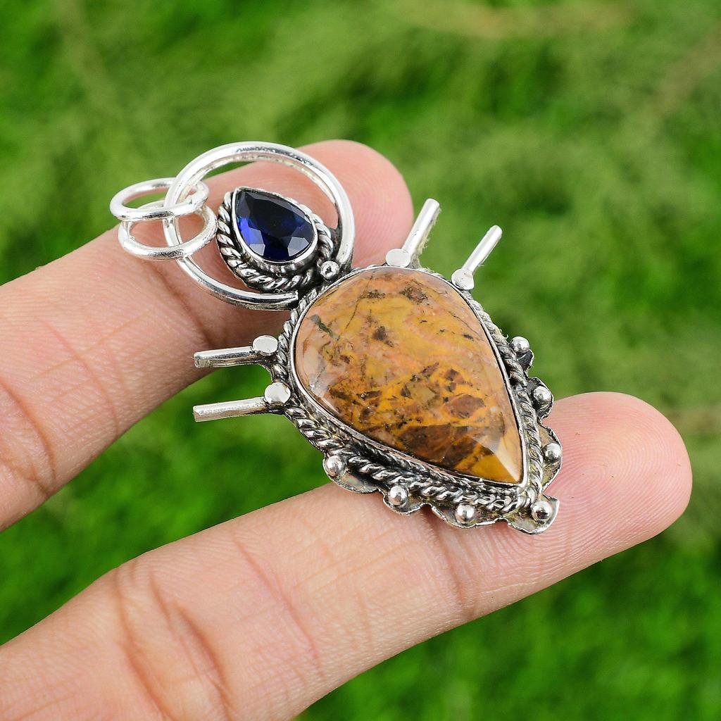 925 Silver Mookaite Gemstone Tanzanite Quartz Anniversary Ethnic Pendant Jewelry
