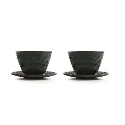 Ibili - Set of 2 Cast Iron Cups and 2 Saucers, 0.12 Litre, Enameled Interior