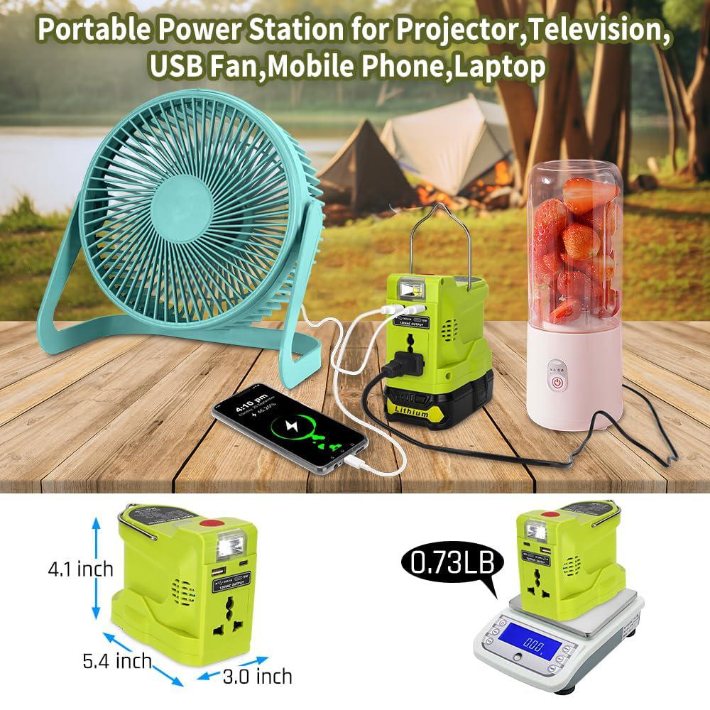 Portable Power Inverter 200W For Ryobi 18V Lithium Battery Generator With USB Type-c 280LM LED Light AC Jack