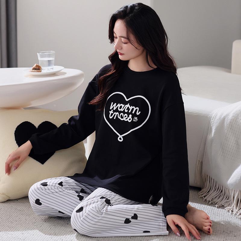 Pajamas Women'S Pure Cotton Long-Sleeved Loungewear Casual Can Go Out Can Wear Round Neck Pullover Set