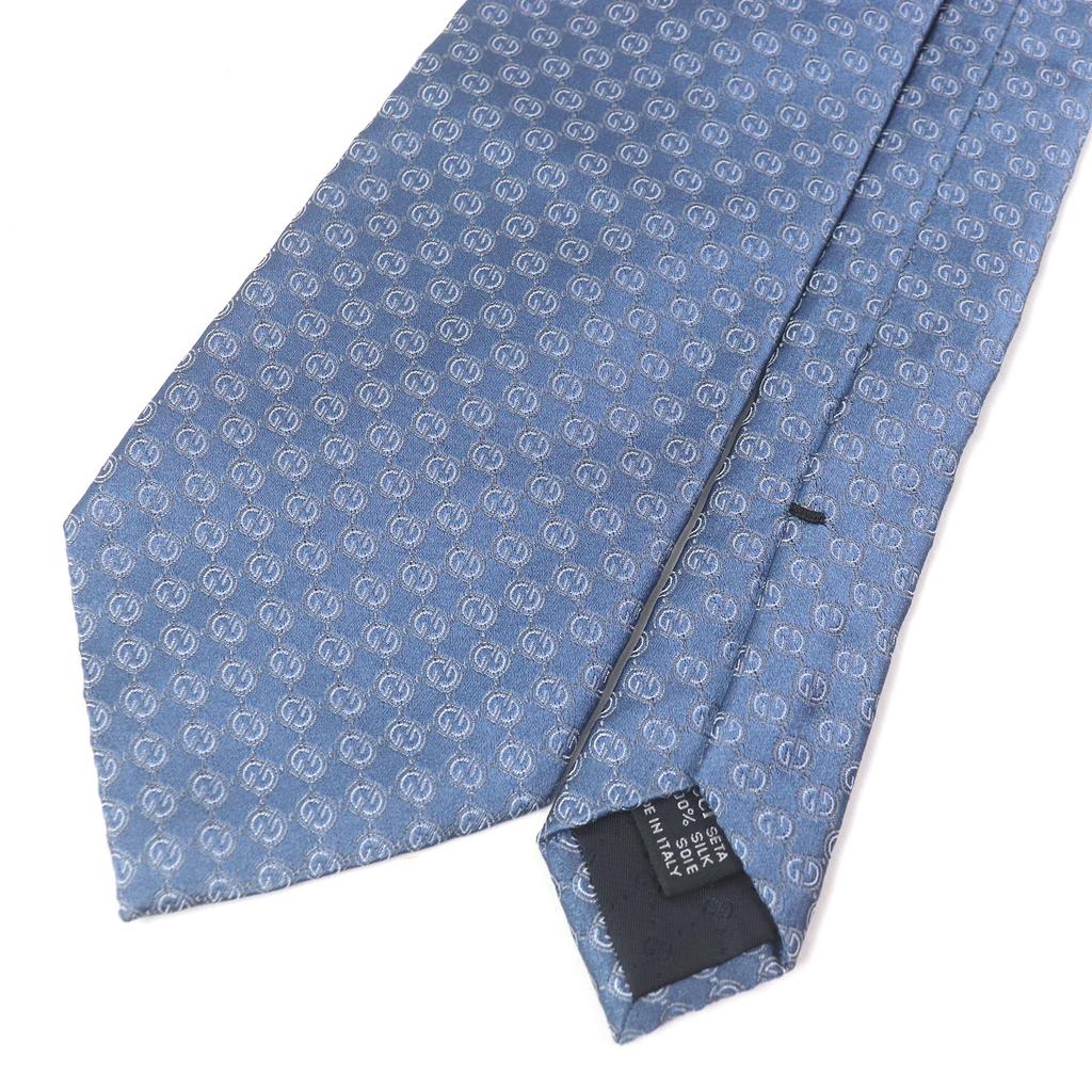 Pristine GUCCI Tie GG Logo Crest Wide Tie Light Blue Silk Mens Used
