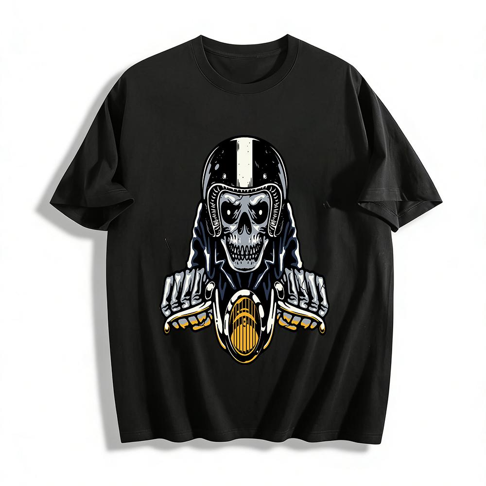 Vintage Motorcycle Skull Rider Print Trendy Men's Casual T-Shirt Pure Cotton T-shirt