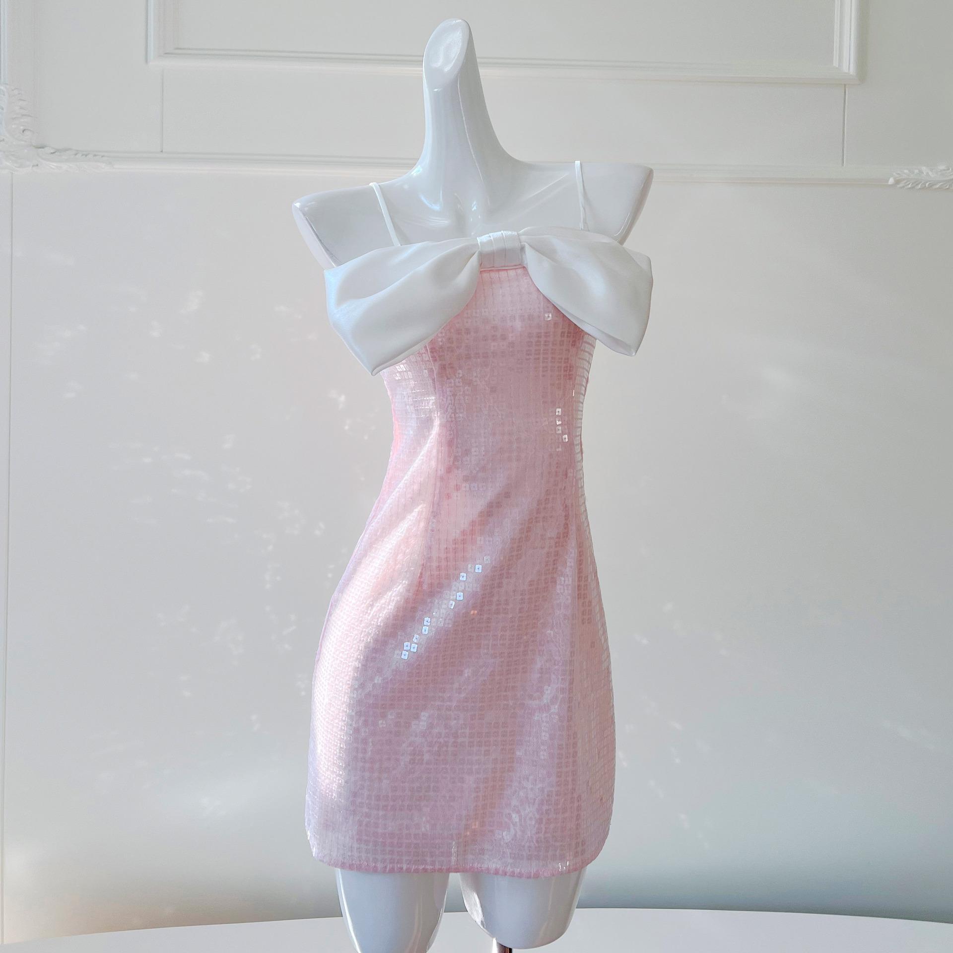 

Youthful Pink Bow & Sequin Camisole Dress with Waist-Cinching Effect - Short Formal Dress 68524 Medium розовый