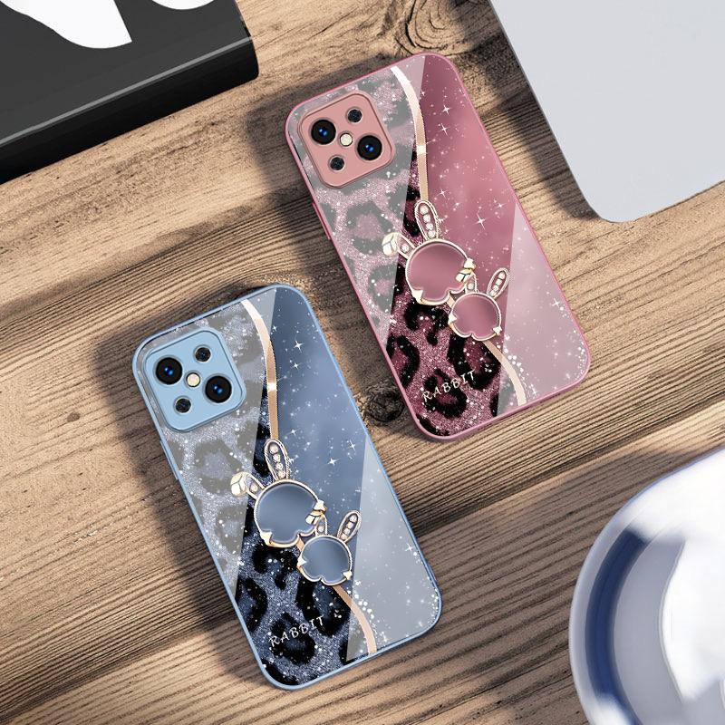 Leopard Cartoon Rabbit For Oppo Find X5 X8 Pro X3 Lite A72 58 73 54S F11 79 Reno 6 4Z 5G Nord N200 Tempered Glass Phone Case