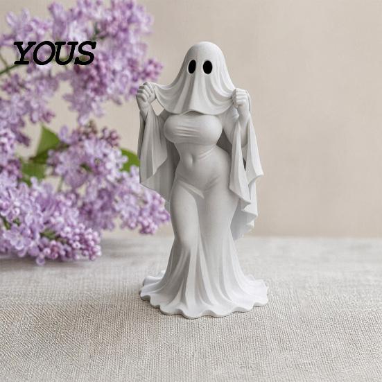 Niche Personality Statue Ghost Lady Ornament, Durable PLA 3D Printing Halloween Figure, Exquisite Texture Sculpture Full of Mystery Collectible,