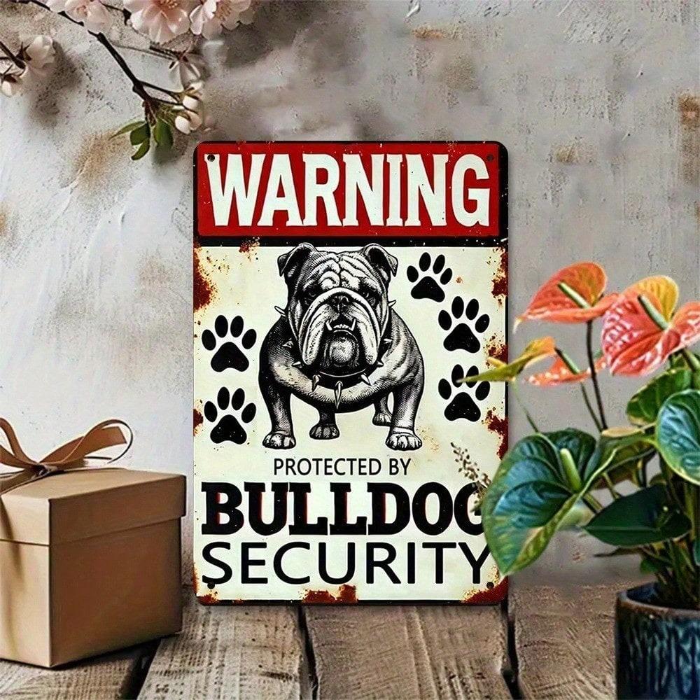 Panneau Métallique de Sécurité Bulldog Fer Robuste Décor Mural Vintage Panneau d'Avertissement pour Maison Garage Bar Jardin
