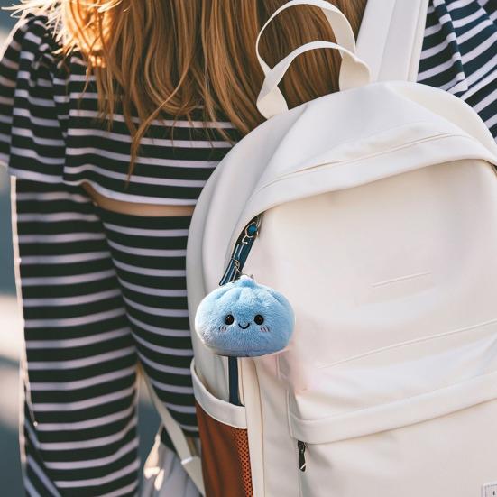 Steamed Bun Pendant Keychain with Smile Face Soft Plush Rabbit Fur Stress Reliever Portable Bag Charm for Kids Adults Skin-Friendly