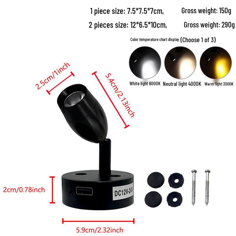 LED Gooseneck Touch Dimmer RV/Boat Reading Light 12V-24V with USB