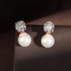 ZAKOL Elegant Round Cubic Zirconia Imitation Pearl Necklace Earrings For Women Bridal Wedding Party Jewelry Gift
