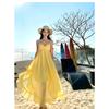 Internet Celebrity Design Heavy Industry Seaside Vacation Dress Yellow Plaid Irregular Backless Beach Dress