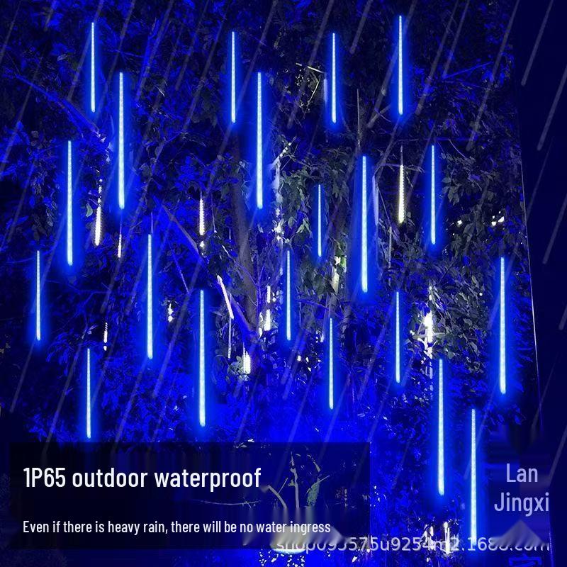 Outdoor Waterproof Meteor Shower LED String Lights - Seven-Color, Flashing Star Decorations for Night Markets and Trees