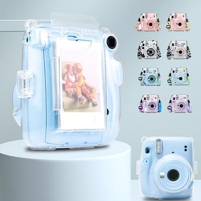 3 In 1 Crystal Camera Cover Photo Bag Storage Case Protective Shell with Shoulder Strap Sticker for Fujifilm Instax Mini 11