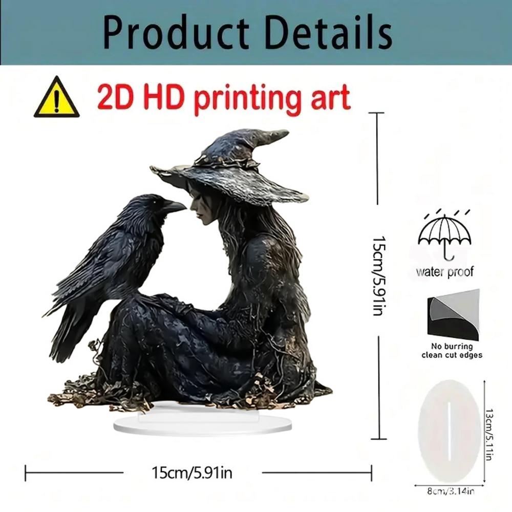 Halloween Desk Decor 2D Acrylic Indoor Tabletop Sign Gothic Witch Crow Ornament for Halloween Dorm acrylic ornaments