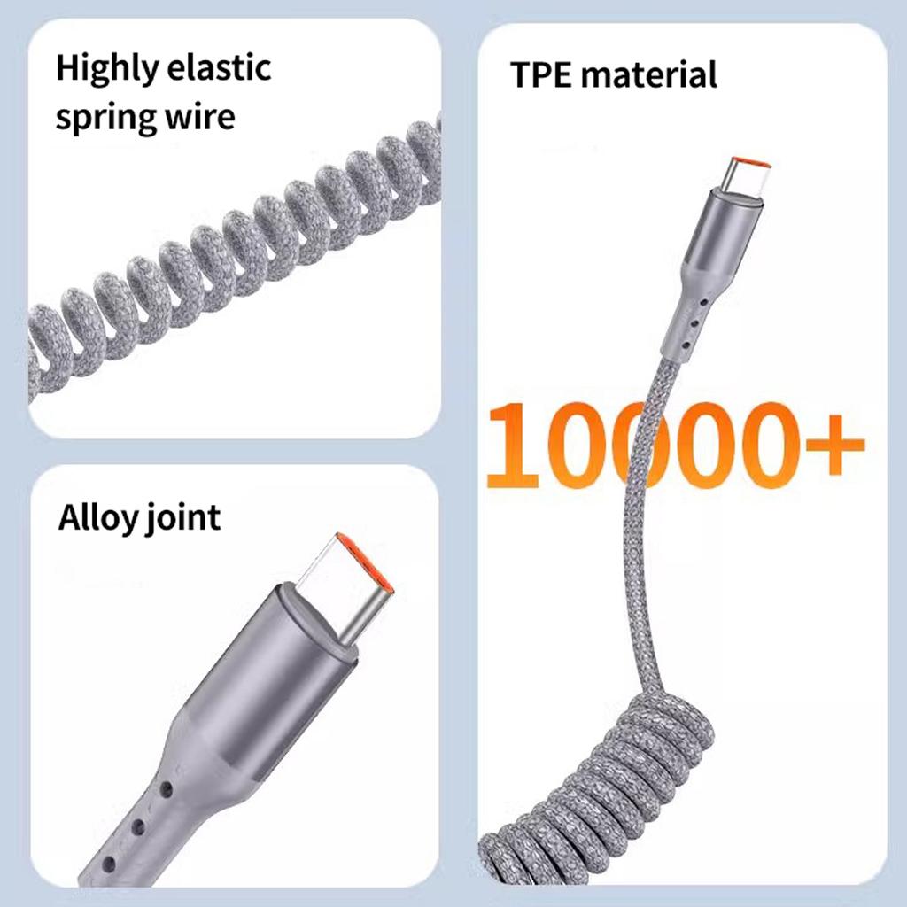 Electronic Accessories 100W 90 Degree Right Angled USB-C Coiled Retractable Data Cable Pure Copper Conductor Braid