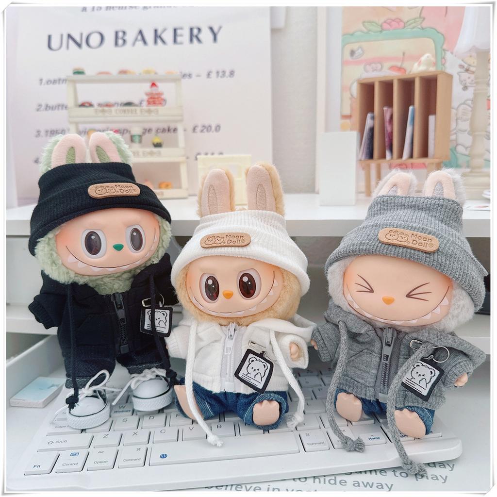 17cm Labubu Medvěd Ležérní Bunda Oblečky pro Panenky - Roztomilé Plyšové Svrchní Oblečení pro Pullip Blythe OB11 BJD, Kawaii Medvědí Kabát