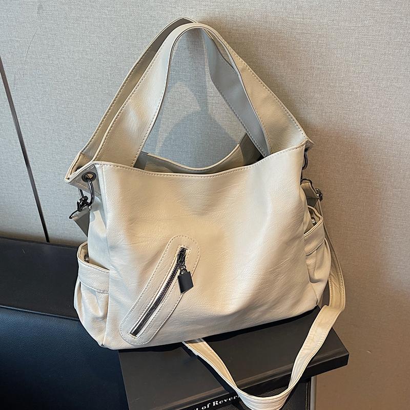 Damska skórzana torba tote w jednolitym kolorze, modna torba crossbody na jedno ramię, torebka codzienna o dużej pojemności, prosta codzienna torba na jedno ramię