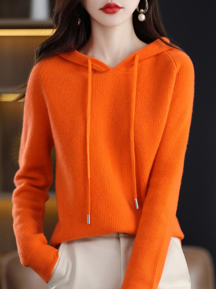 Women's Lace-up Knit Hoodie: Spring/Autumn Long Sleeve Loose Pullover Sweatshirt