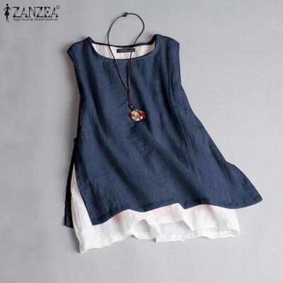Dames Zomerlos Casual Ronde Hals Mouwloos Dubbellaags Tanktops