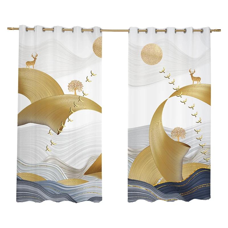 Nordic Simple Modern High Shading Curtain Light Luxury High-end Elk Bedroom Chinese Living Room Blackout Window Drapes 2 Pieces