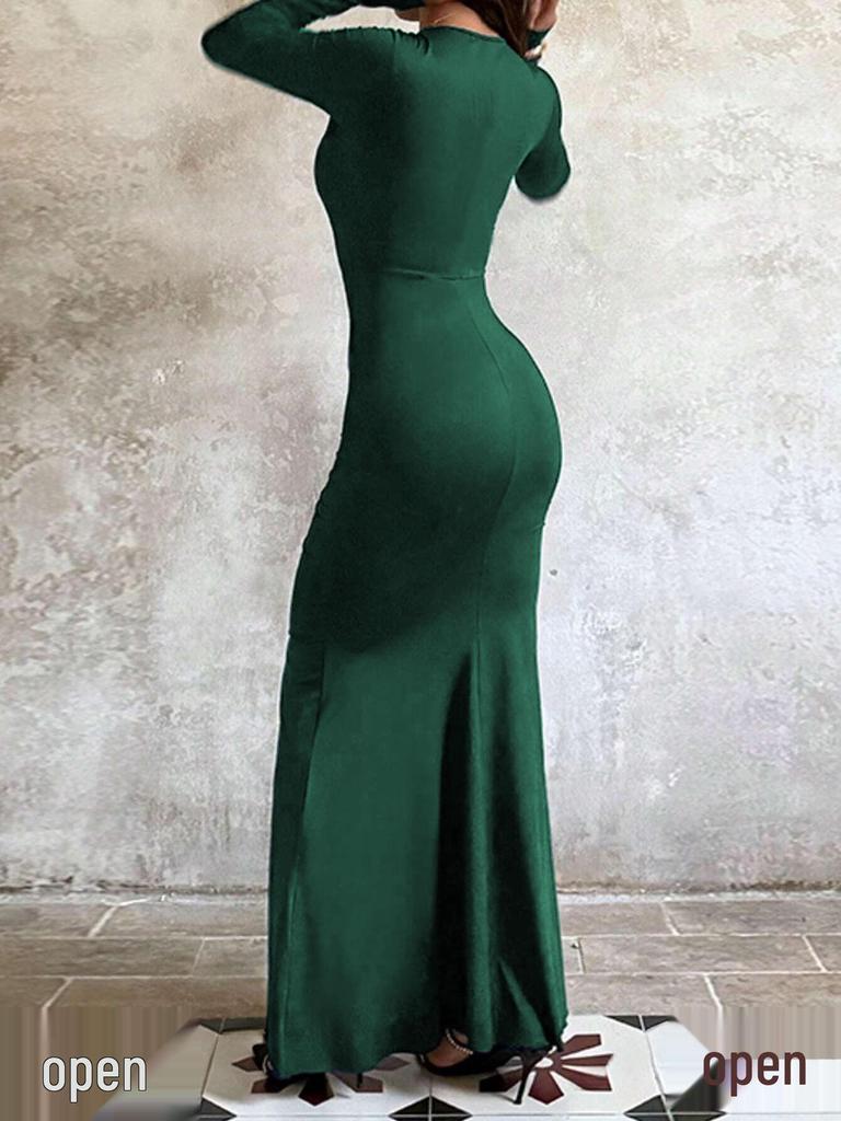 Women's Long Sleeve Ruffle Dress - Autumn Bridesmaid or Wedding Party Gown