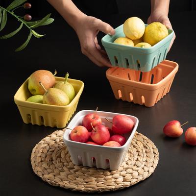 Nordischer Stil Keramik Obstkorb Abtropfkorb Quadratische Obstschale Küchenzubehör Hohlschale Wohnzimmer Snackschale