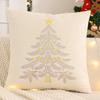 Embroidery Throw Pillow Cover Christmas Decoration Velvet Soft Christmas Tree Gold Winter Farmhouse Home Sofa Living Room