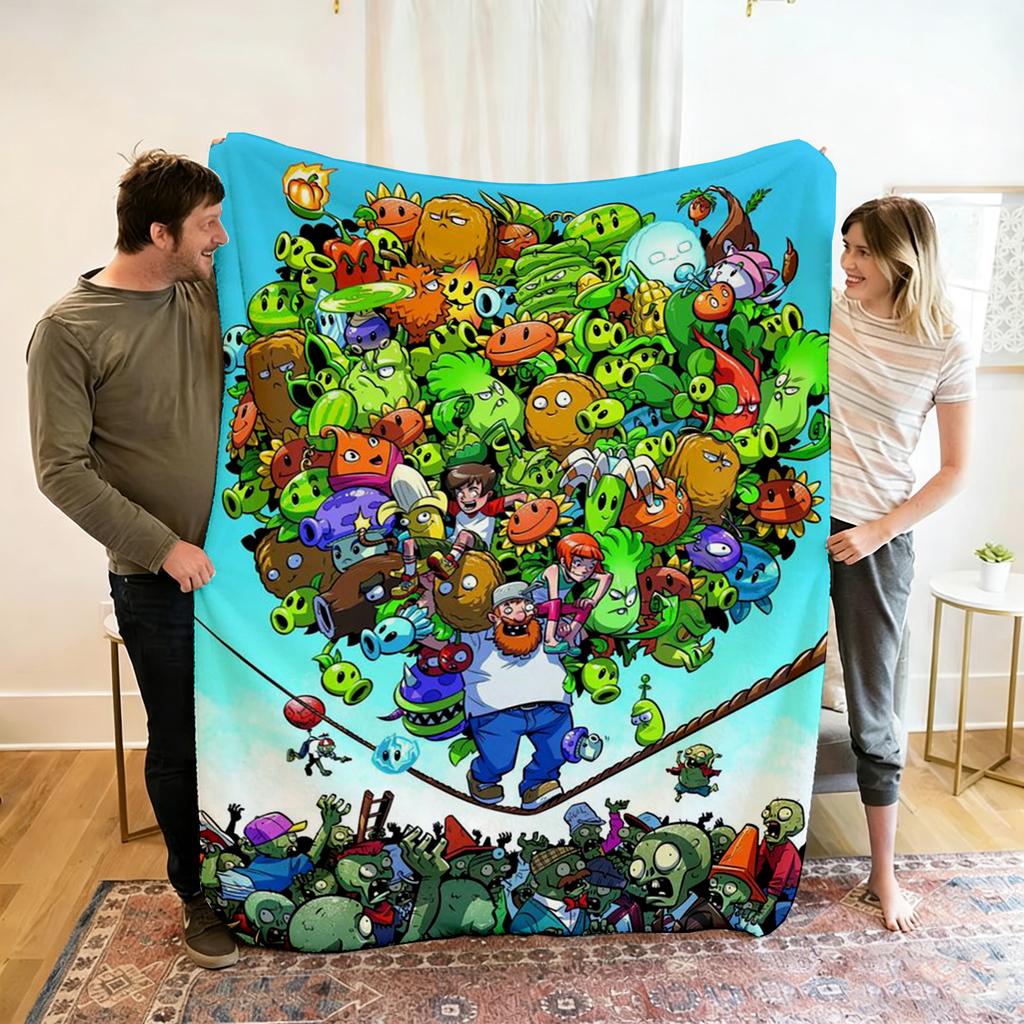 P-Plants Vs Z-Zombi Printed Fleece Throw Blanket Children Warm Soft Blankets for Sofa Bed Cover Blanket Travel Office Gift New
